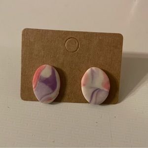 White pink and purple swirl stud earrings
